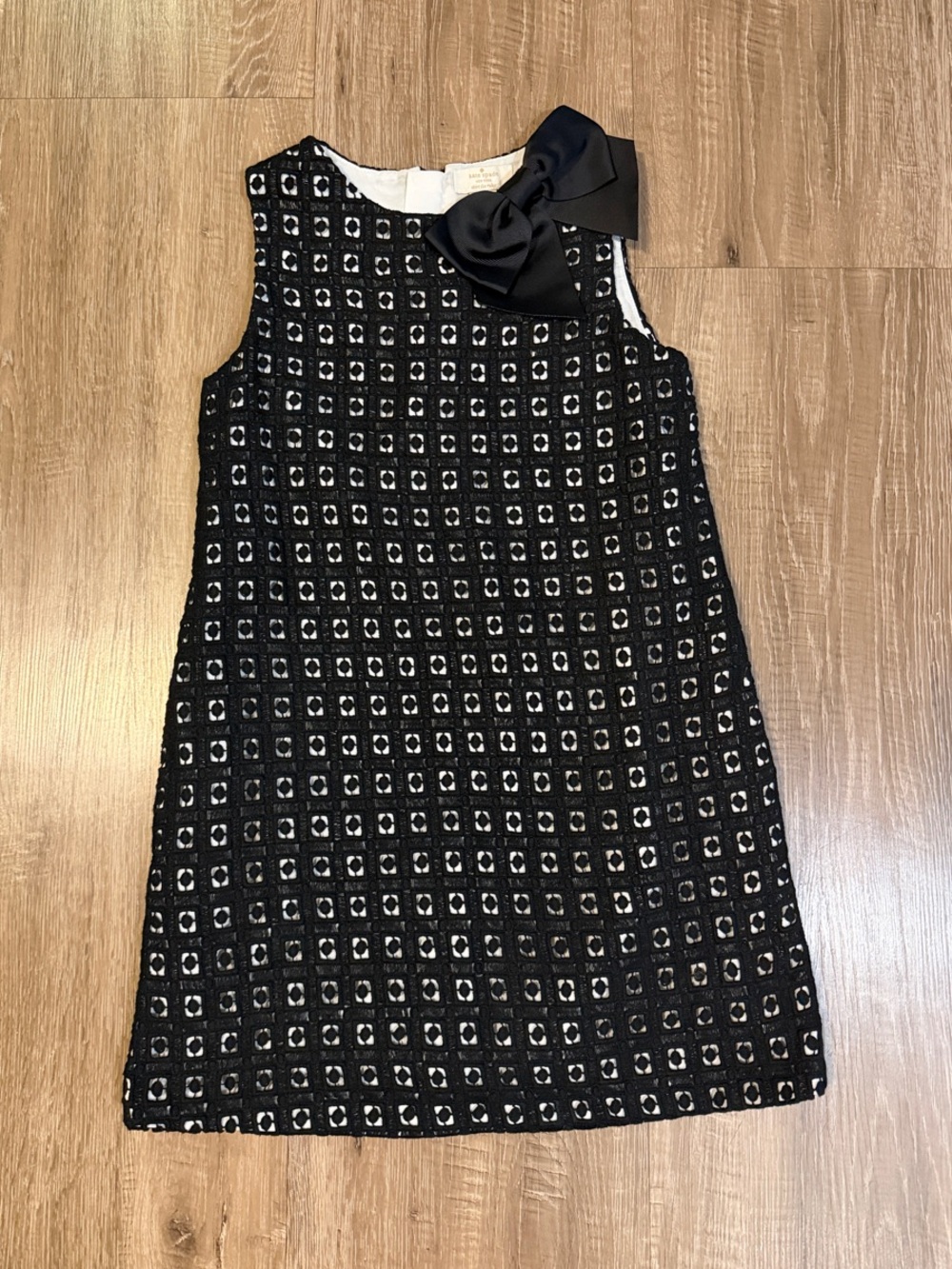 kate spade Black Textured lace Sleeveless Dress with Bow
